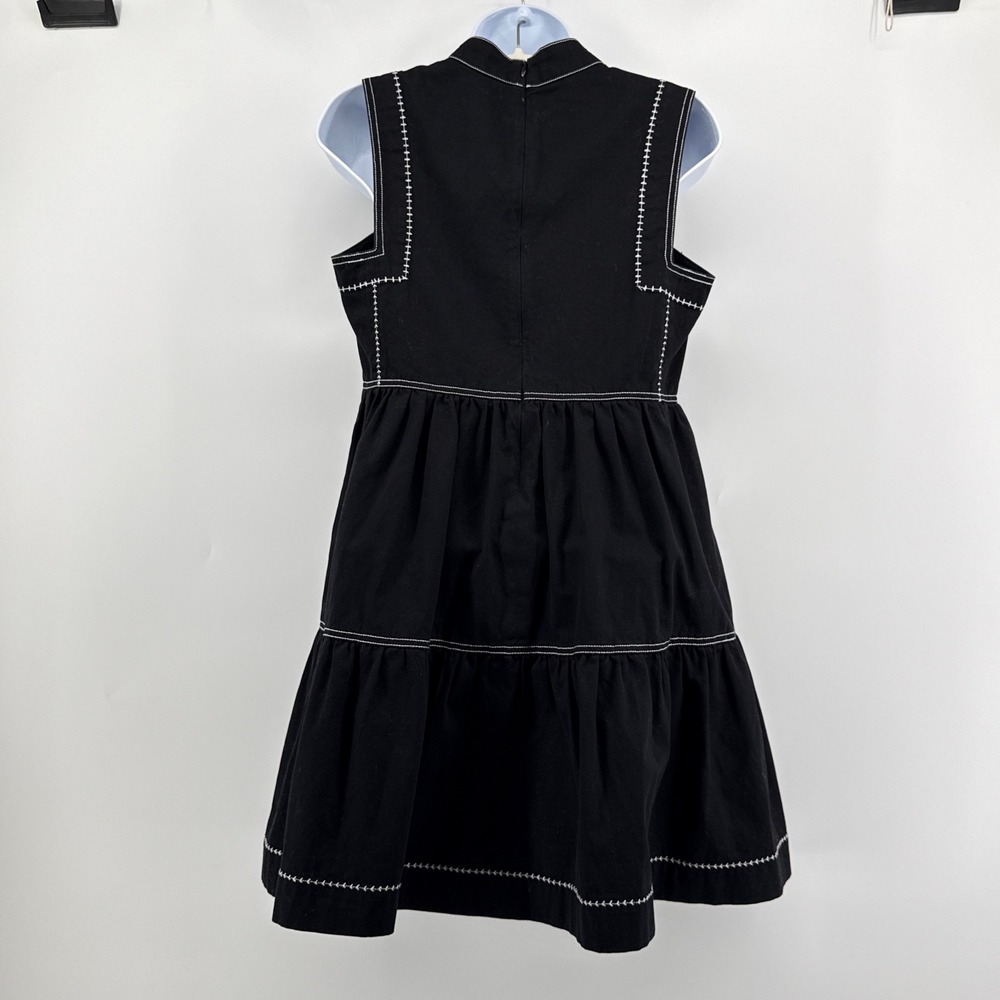 Hunter Bell Devon Black White Contrast Stitch Cotton Devon Tiered Mini Dress M - Picture 5 of 10
